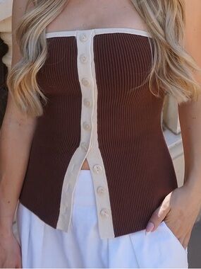 Abercrombie Ottoman Button-Front Tube Top in brown NWT